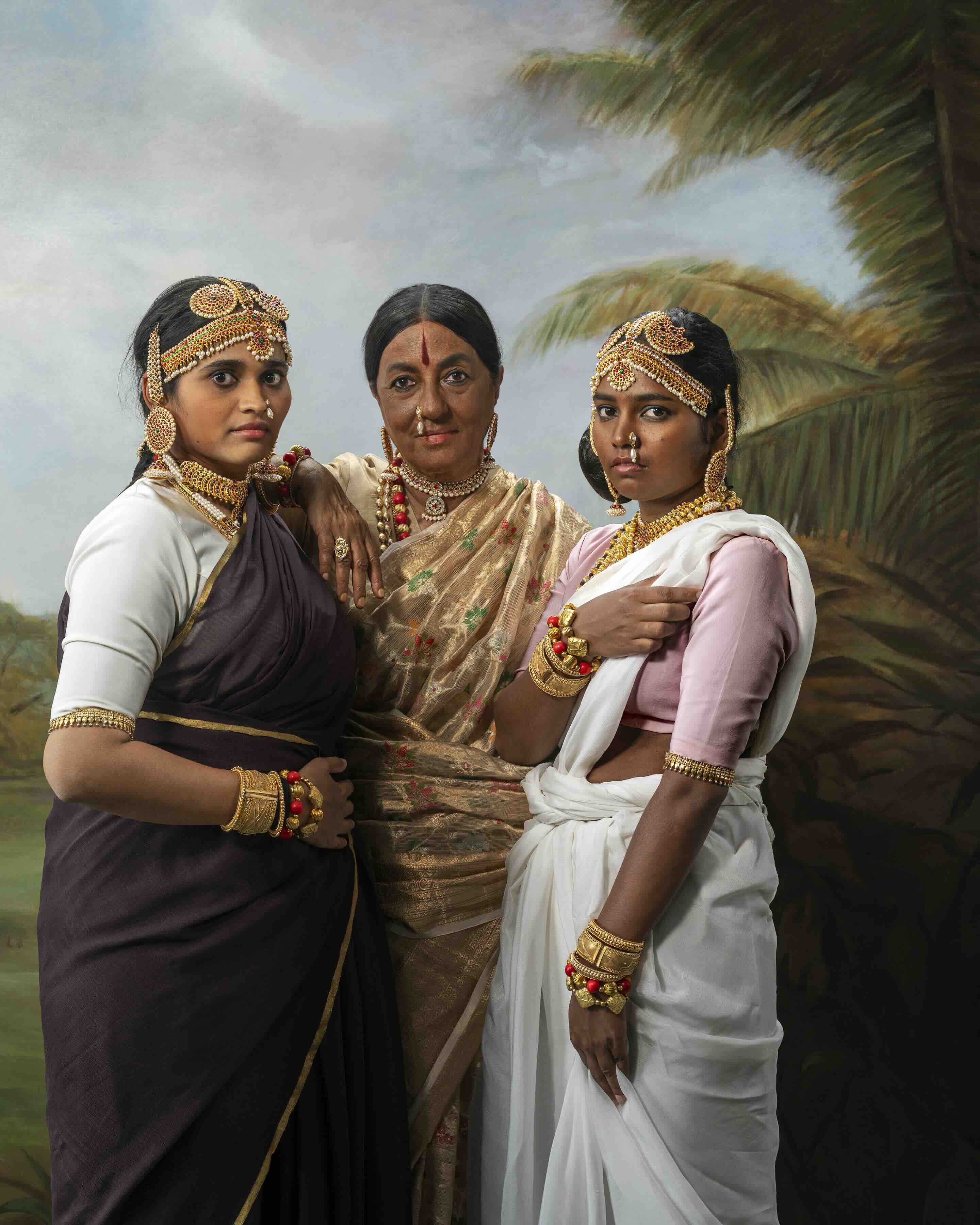 Portrait of Three Princesses from Mysore (after c. 1806 Oil Painting by Thomas Hickey)